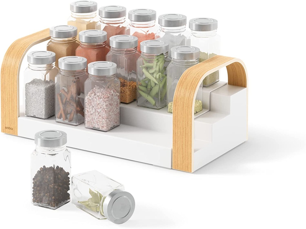 Trappstegshylla i 3 plan, UMBRA BELLWOOD SPICE SHELF, Utdragbar, 31 - 42 cm, Vit / Natur