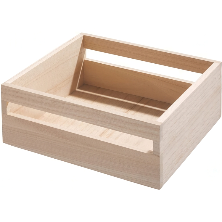 Trälåda, fyrkantig, Låg kant, PAULOWNIA ECO WOOD SQUARE BOX, 25,4 x 25,4 x H 10,2 cm, Natur