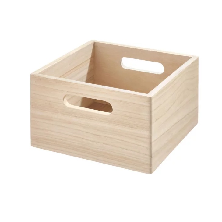 Trälåda, THE HOME EDIT ECO WOOD SQUARE BOX, 25,5 x 25,5 x H15 cm, Natur