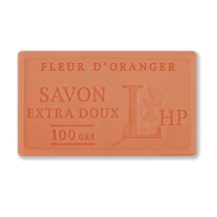 Tvål med Apelsindoft, 100 g, SAVON DE MARSEILLE FLEUR D'ORANGE, 8,5 x 5 x H 2,5 cm, Orange