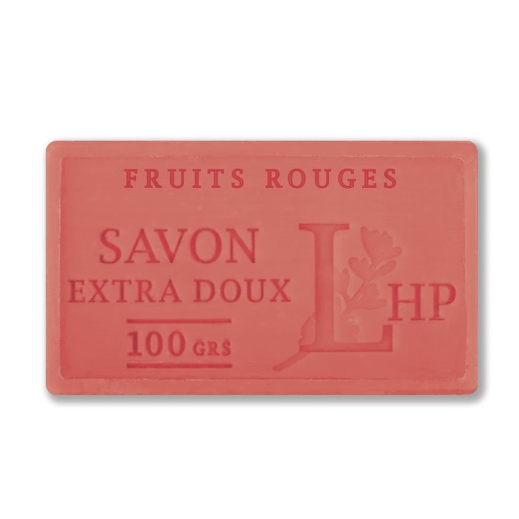 Tvål med Fruktdoft, 100 g, SAVON DE MARSEILLE FRUIT ROUGES, 8,5 x 5 x H 2,5 cm, Röd