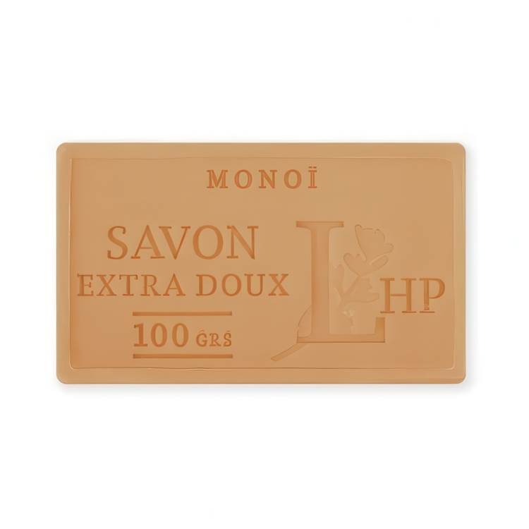Tvål med Monoi Tahiti doft, 100 g, SAVON DE MARSEILLE MONOI, 8,5 x 5 x H 2,5 cm, Orange
