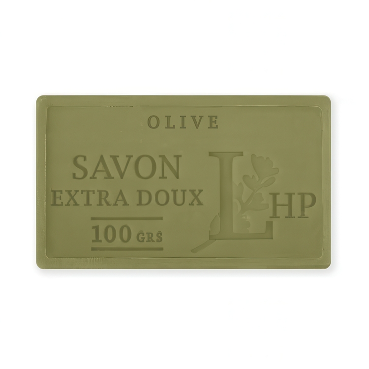 Tvål med Olivolja, 100 g, SAVON DE MARSEILLE HUILE D'OLIVE, 8,5 x 5 x H 2,5 cm, Olivgrön