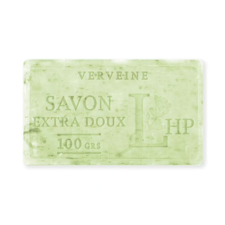 Tvål med Verbenablad, 100 g, SAVON DE MARSEILLE VERVEINE FEUILLES, 8,5 x 5 x H 2,5 cm, Ljusgrön