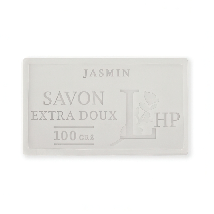 Tvål parfymerad med jasmindoft 100 g, SAVON DE MARSEILLE JASMIN, 8,5 x 5 x H 2,5 cm, Offwhite