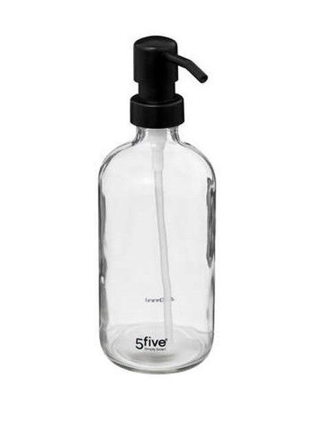 Tvålpump i glas, 450 ml, DISTRIBUTEUR Ã SAVON, Ø 7,4 x H 21 cm, Klar / Svart