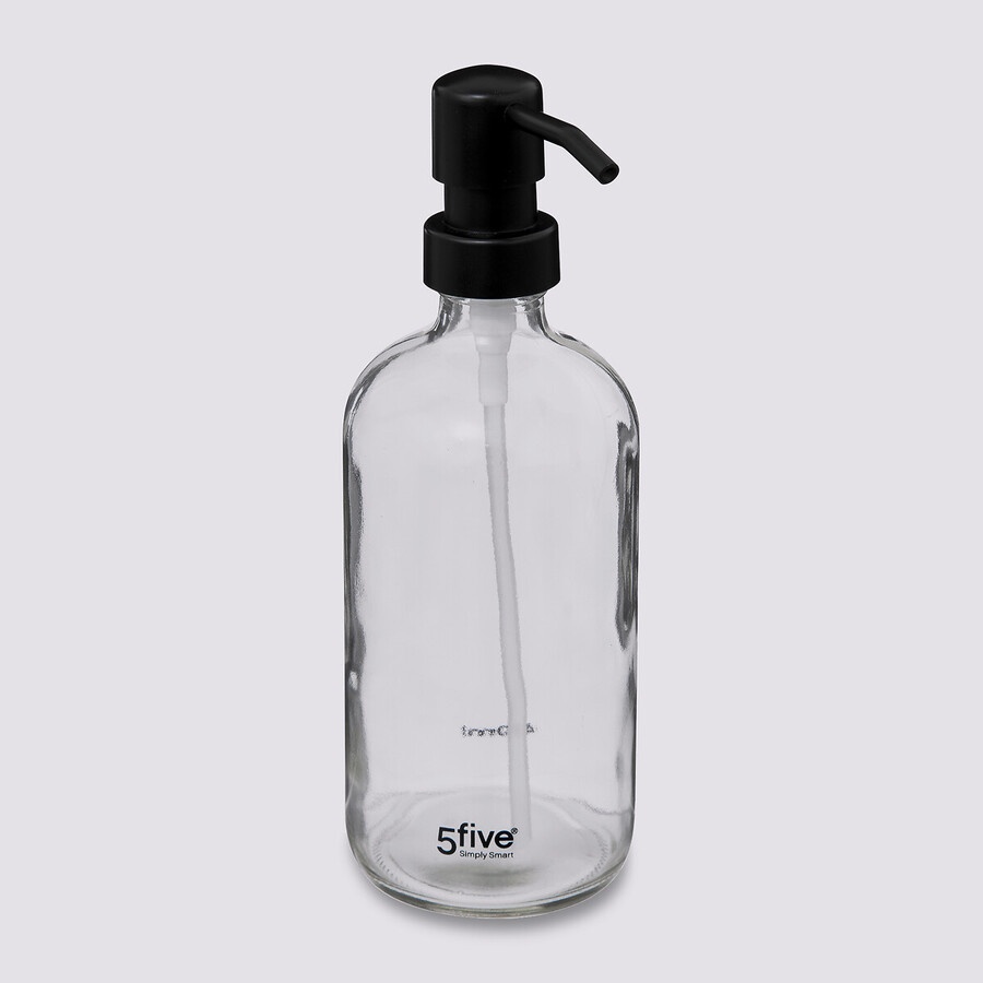 Tvålpump i glas, 450 ml, DISTRIBUTEUR Ã SAVON, Ø 7,4 x H 21 cm, Klar / Svart