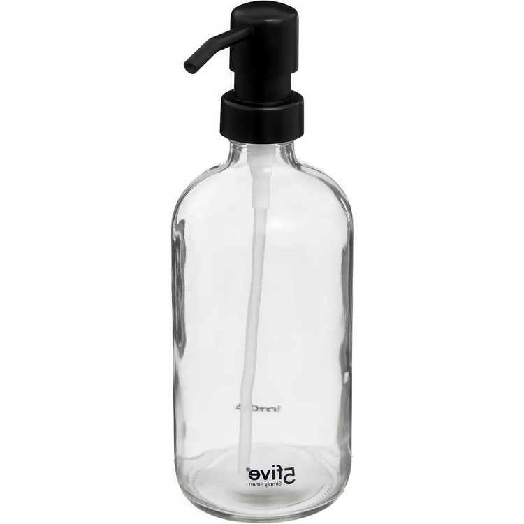 Tvålpump i glas, 450 ml, DISTRIBUTEUR À SAVON, Ø 7,4 x H 21 cm, Klar / Svart