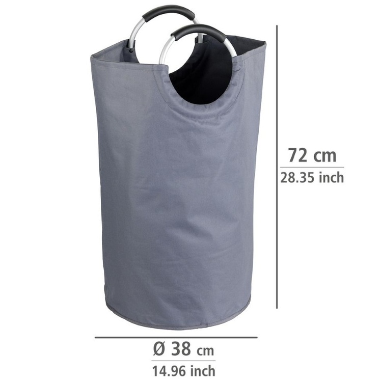 Tvättkasse, Stor, 69 L, JUMBO BASKET, Ø 38 x H 72 cm, Mörkgrå