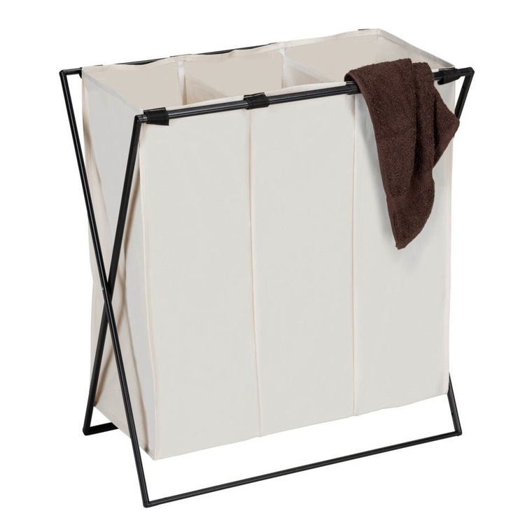 Tvättkorg med 3 fack, 145 L, TRIO XL, 69 x 37 x H 76 cm, Beige / Svart