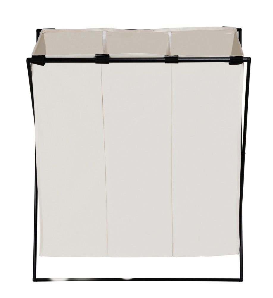 Tvättkorg med 3 fack, 145 L, TRIO XL, 69 x 37 x H 76 cm, Beige / Svart