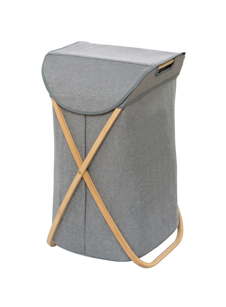 Tvättkorg med bambu ställning, BAHRI, 40 x 30 X H 60 cm, Grå