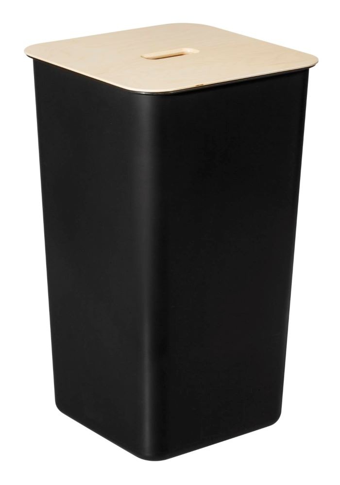 Tvättkorg med trälock, 53 L, SMARTSTORE COLLECT, 36 x 36 x H 58 cm, Svart / Natur