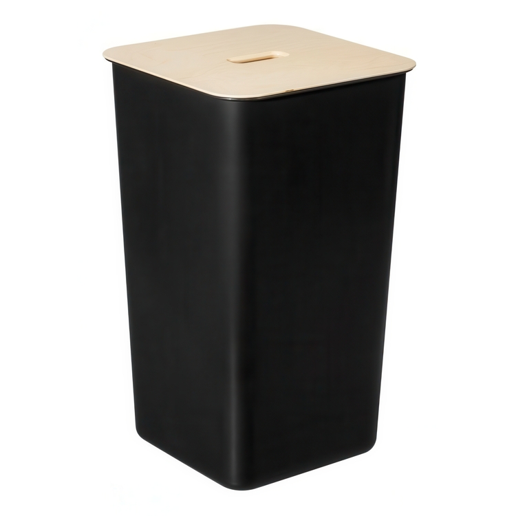 Tvättkorg med trälock, 53 L, SMARTSTORE COLLECT, 36 x 36 x H 58 cm, Svart / Natur