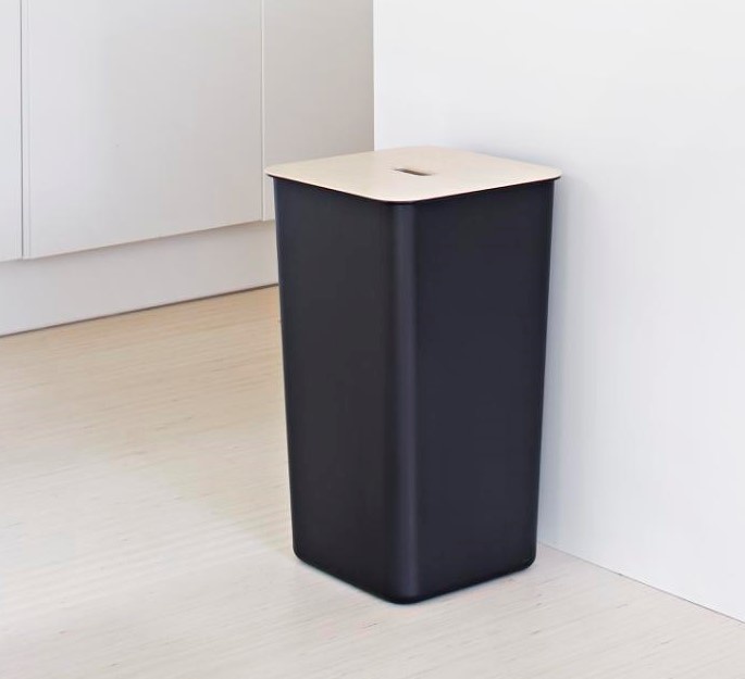 Tvättkorg med trälock, 53 L, SMARTSTORE COLLECT, 36 x 36 x H 58 cm, Svart / Natur