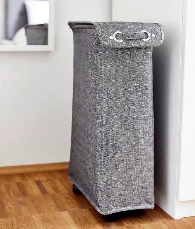 Tvättkorg på hjul, Extra Smal, CORNO PRIME, 18,5 x 40 x H 60 cm, Svart / Vit