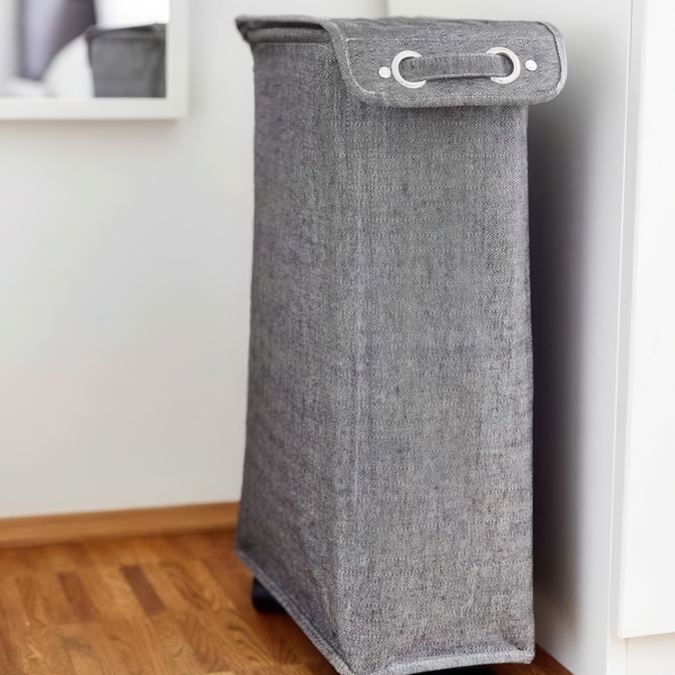 Tvättkorg på hjul, Extra Smal, CORNO PRIME, 18,5 x 40 x H 60 cm, Svart / Vit