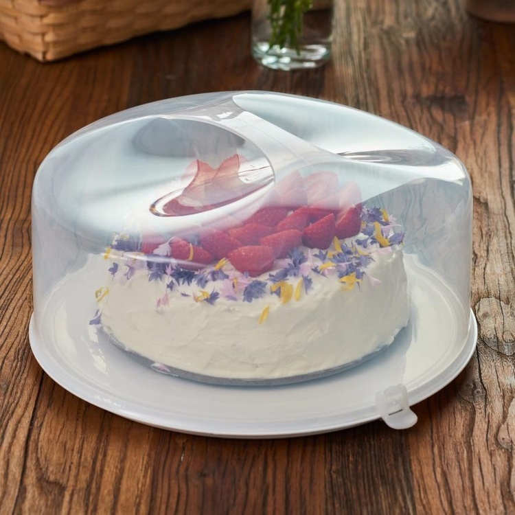 Tårtfat med lock / Tårtkupa, Bärbar, GASTROMAX, Ø 37 x H 16 cm , Transparent / Vit