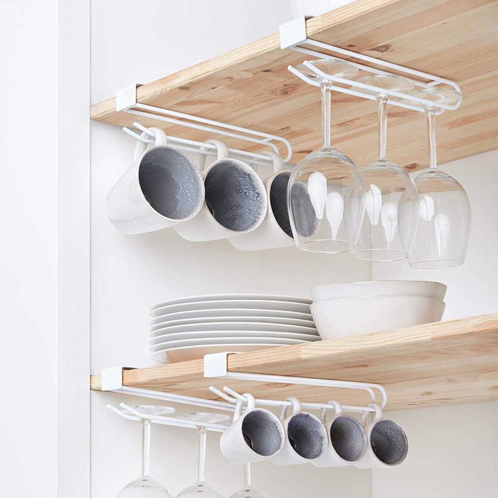 Under hylla, Mugg / Vinglas hängare, COLGADOR PARA TAZAS, Metall, Vit