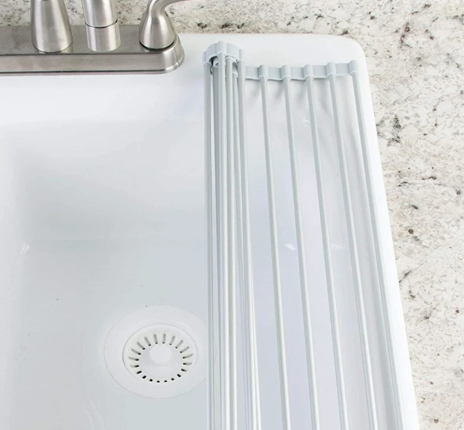 Underlägg över diskho, ALUMINIUM OVER SINK ROLL-UP, 47 x 28 cm, Silver / Grå