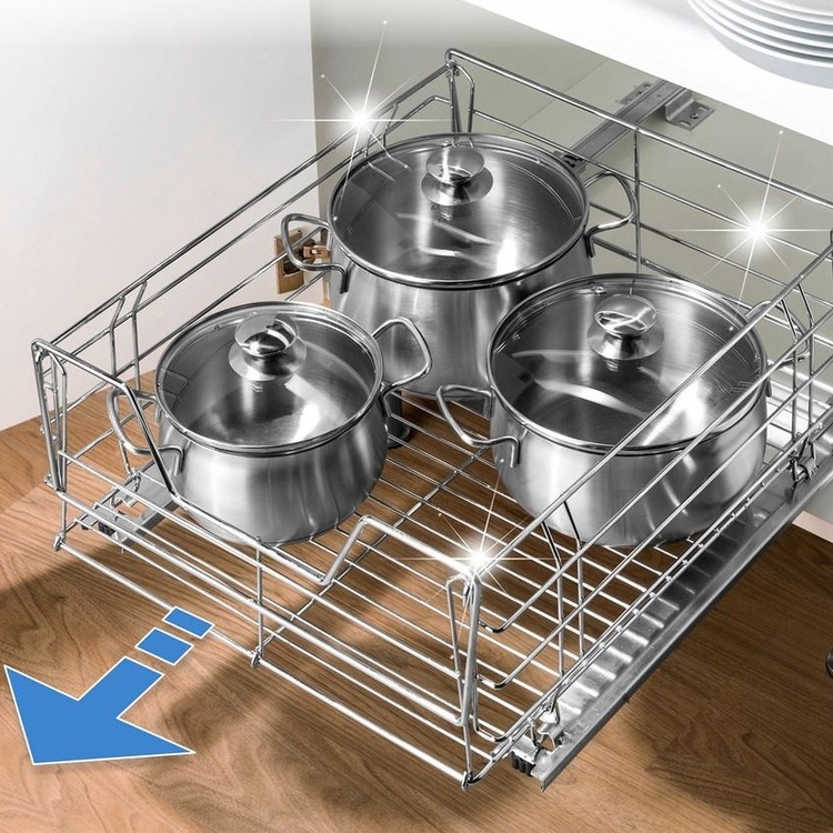 Utdragbar hylla för köksskåp, MAXI SLIDING RACK, 50 x 50 x H 23 cm, Silver