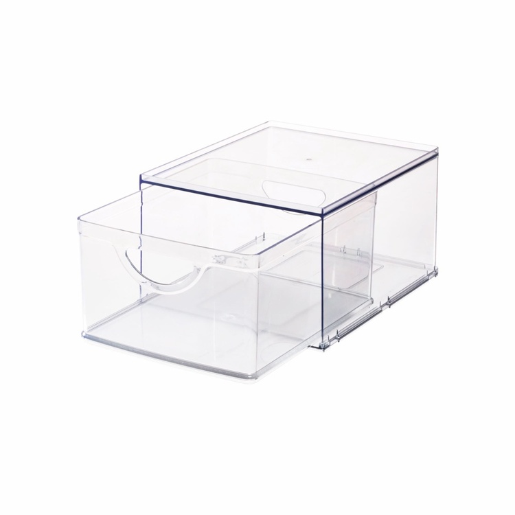 Utdragbar låda. Stapelbar, RPET CABINET BIN DRAWER, 26,5 x 22,4 x H 14,6 cm, Transparent