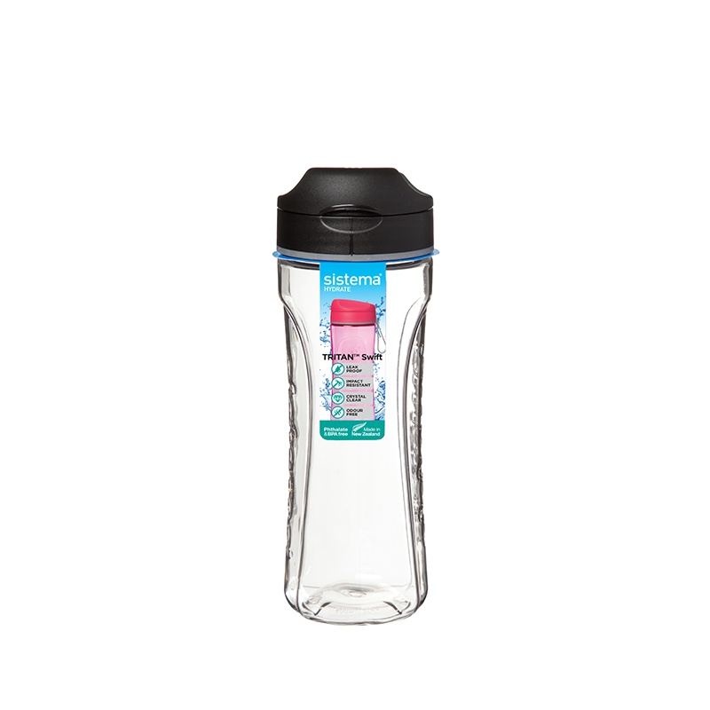 Vattenflaska, 600 ml, TRITAN SWIFT, Klar / Svart