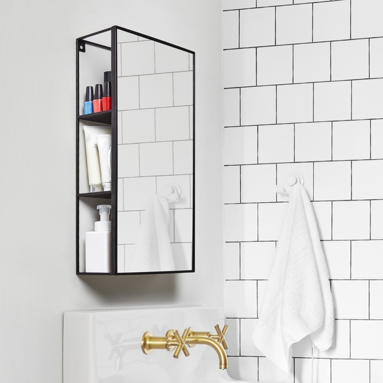 Väggförvaring med spegel, CUBIKO MIRROR, 30,5 x 13 x H 61cm, Umbra, Svart