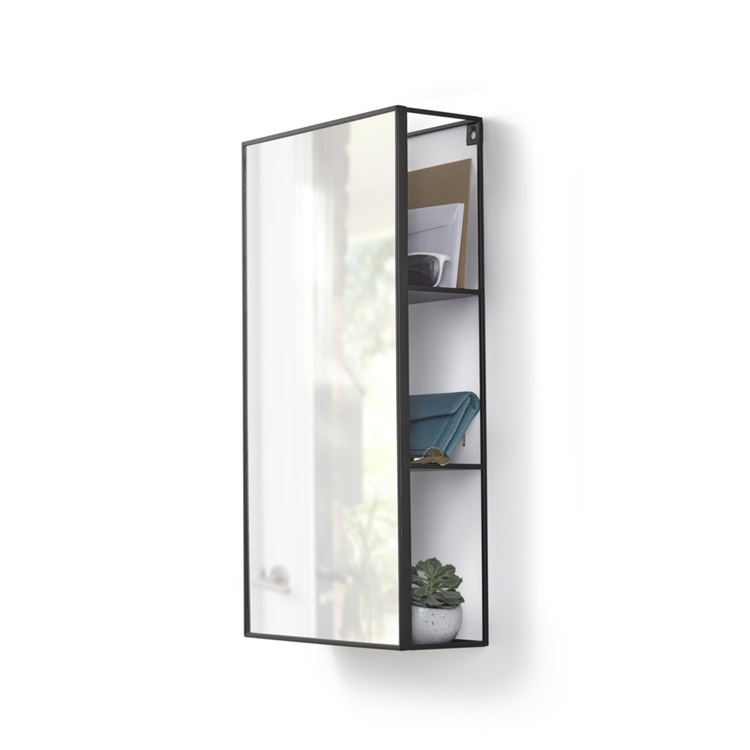 Väggförvaring med spegel, CUBIKO MIRROR, 30,5 x 13 x H 61cm, Umbra, Svart