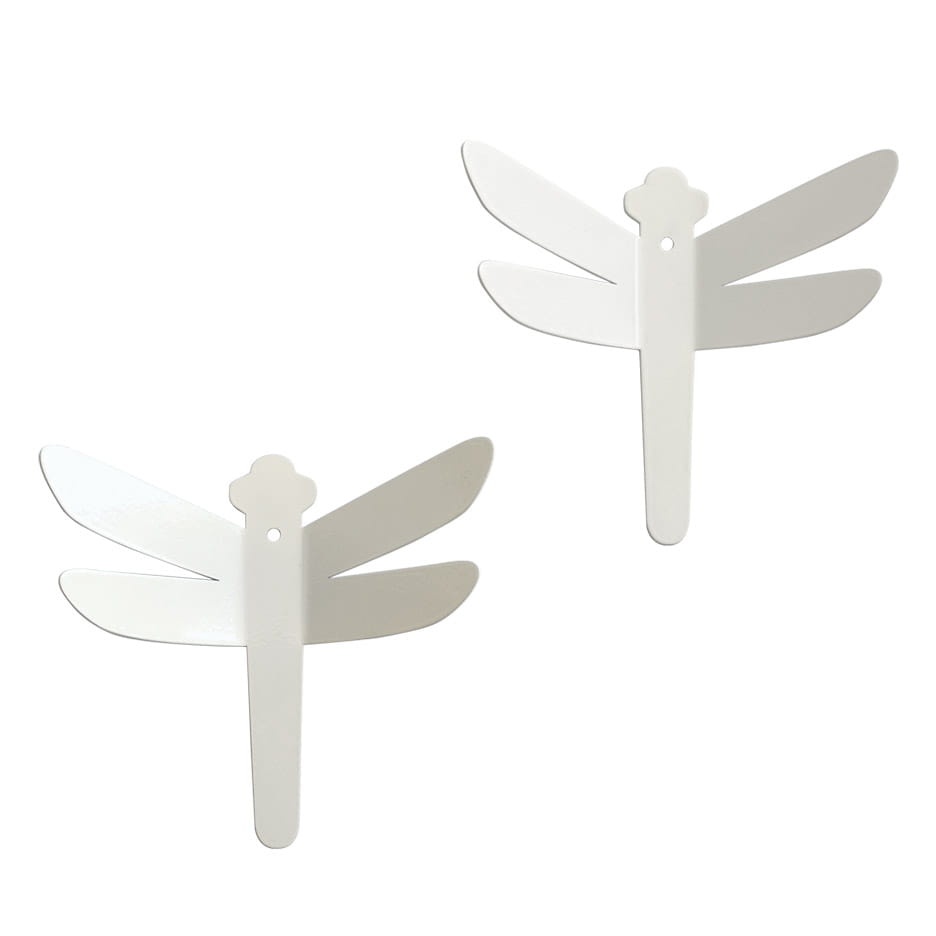 Väggkrokar i metall, 2 st trollsländor, WHITE DRAGONFLY, 14 x H 14 cm, Vita
