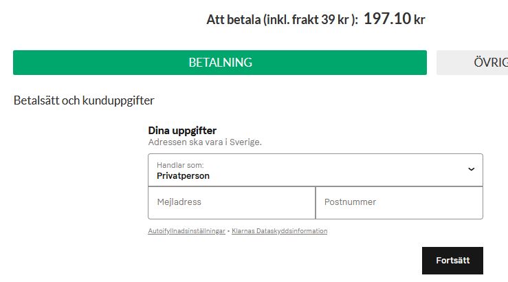 Fyll i dina egna betalningsuppgifter