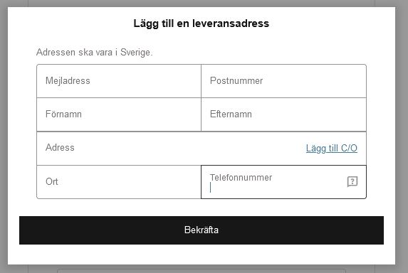 Fyll i mottagarens namn & adress. Skriv in din E-postadress