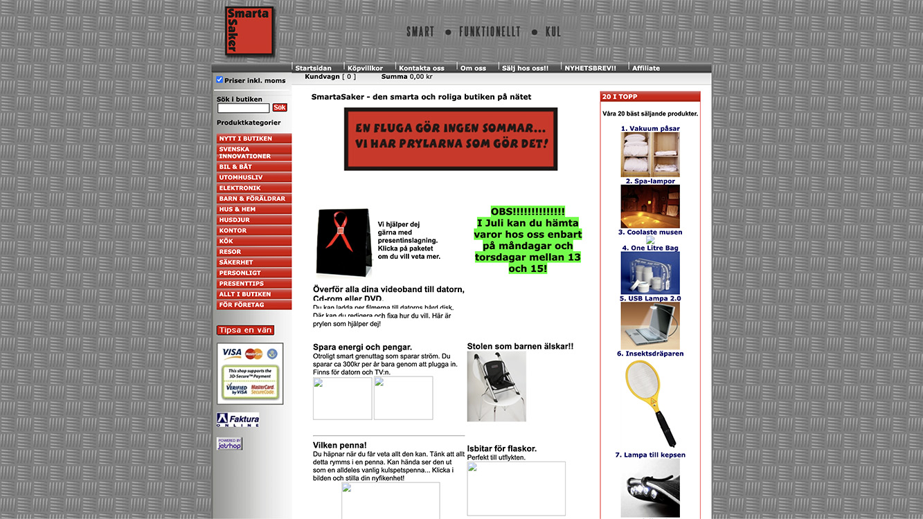 SmartaSaker webbshop 2007