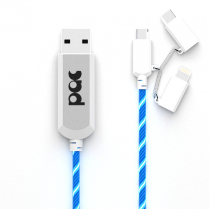 USB-kabel med synlig ström, Trippel Blå i gruppen Hemmet / Elektronik / Kablar och Adaptrar hos SmartaSaker.se (12371-B)