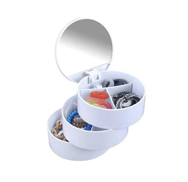 Ask med spegel, COSMETIC TOWER, Ø 13 x H14 cm, Vit i gruppen Förvaring / Badrumsförvaring / Sminkförvaring hos SmartaSaker.se (40033)