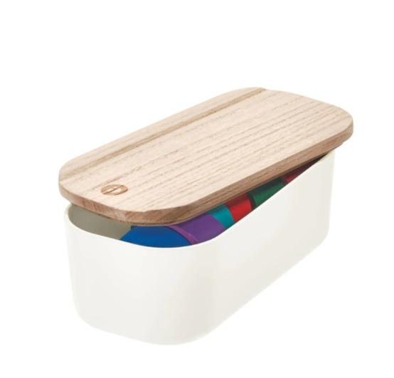 Ask med trälock, ECO MEDIUM COMPACT BIN, 9 x 18,5 x H 7 cm, Offwhite / Natur i gruppen Förvaring / Förvaringslådor / Småförvaring hos SmartaSaker.se (40034)