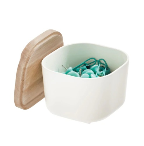 Ask med trälock, fyrkantig, ECO SMALL COMPACT BIN, 9 x 9 x H 7 cm, Offwhite / Natur i gruppen Förvaring / Förvaringslådor / Småförvaring hos SmartaSaker.se (40035)