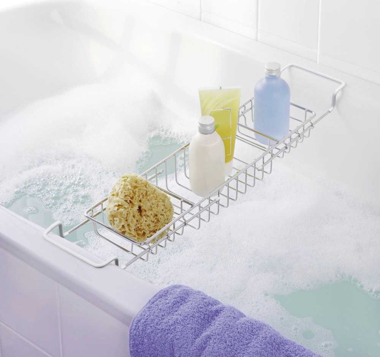 Badkarsbricka i metall, Utdragbar, TELESCOPIC BATH TUB TRAY, 58-92 x 13 x H 8 cm, Silver i gruppen Förvaring / Badrumsförvaring / Bad- och duschkorgar hos SmartaSaker.se (40075)