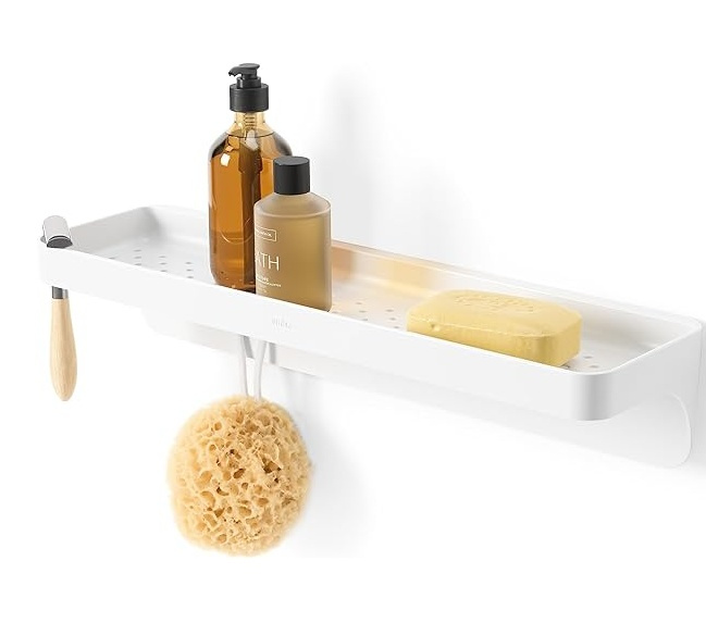 Badrumshylla, Självhäftande, UMBRA FLEX ADHESIVE, 41,3 x 11,6 x H 8,3 cm, Vit i gruppen Förvaring / Badrumsförvaring / Bad- och duschkorgar hos SmartaSaker.se (40079)