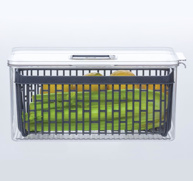 Behållare med durkslag. STAY FRESH BIN, 32,5 x 16,4 x H 15 cm, Klar / Grå i gruppen Förvaring / Köksförvaring hos SmartaSaker.se (40094)