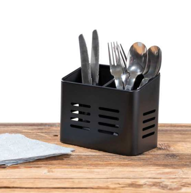 Bestickkorg i metall, BLACK UTENSIL CADDY 16 x 9 x H 13,5 cm, Svart i gruppen Förvaring / Köksförvaring / Organisera köksskåp / Besticklådor hos SmartaSaker.se (40101)