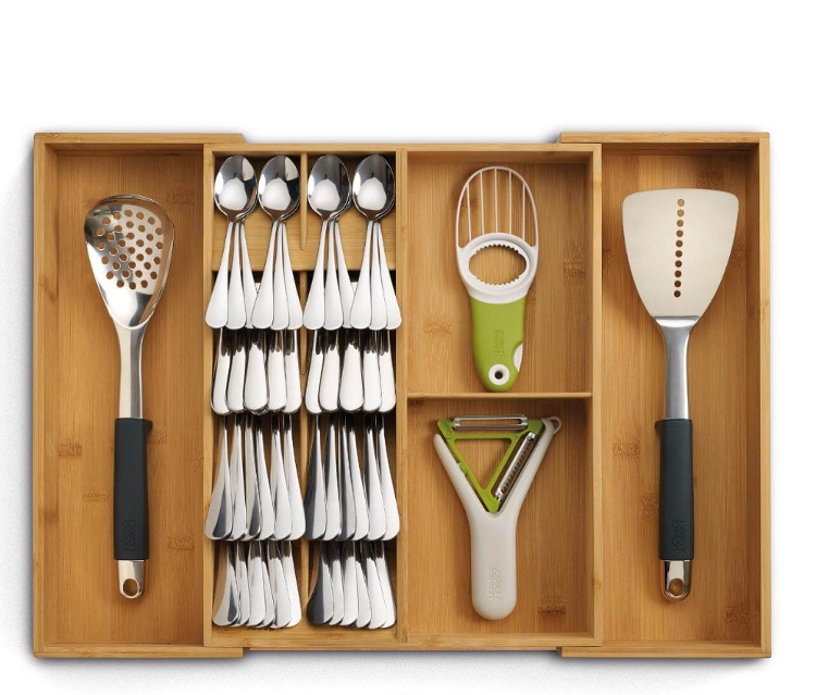 Besticklåda i Bambu, Expanderbar, DRAWERSTORE, Joseph Joseph, 40 x 32~56 x H 6,8 cm, Natur i gruppen Förvaring / Köksförvaring / Organisera köksskåp / Besticklådor hos SmartaSaker.se (40106)