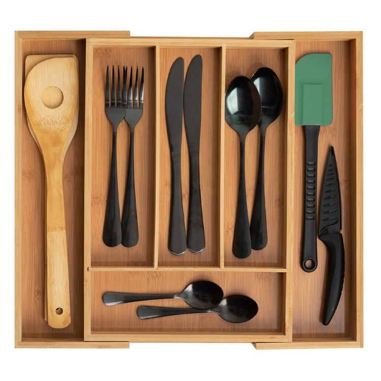 Besticklåda i Bambu, Expanderbar, RANGE-COUVERTS, 35 x 25~39,2 x H 4,5 cm, Natur i gruppen Förvaring / Köksförvaring / Organisera köksskåp / Besticklådor hos SmartaSaker.se (40107)