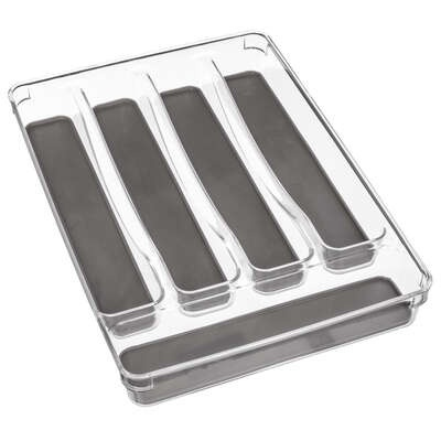 Besticklåda, 5 fack, SLIM TIDY SMART ORGANIZER, 32,8 x 23 x H 4,5 cm, Klar / Mörkgrå i gruppen Förvaring / Köksförvaring / Organisera köksskåp / Besticklådor hos SmartaSaker.se (40115)