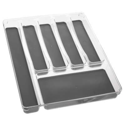 Besticklåda, 6 fack, TIDY SMART ORGANIZER, 40 x 32 x H 4,5 cm, Klar / Mörkgrå i gruppen Förvaring / Köksförvaring / Organisera köksskåp / Besticklådor hos SmartaSaker.se (40119)
