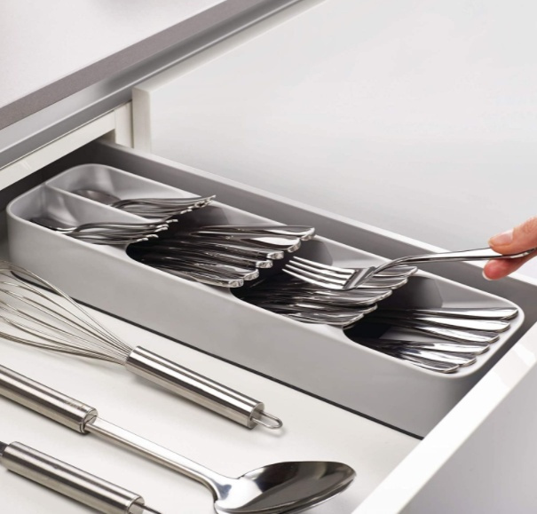 Besticklåda, Smal, 5 fack, DRAWERSTORE COMPACT, Joseph Joseph, 39,8 x 11,4 x H5,8 cm, Grå i gruppen Förvaring / Köksförvaring / Organisera köksskåp / Besticklådor hos SmartaSaker.se (40126)