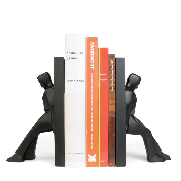 Bokstöd, 2 st, LEANING MEN, 12 x 8 x H 19,5 cm, Svart i gruppen Förvaring / Kontorsmaterial hos SmartaSaker.se (40212)