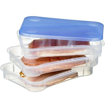 Burk för Pålägg, 3 Brickor, CLUB CUISINE LARGE, 22,5 x 16,5 x H 9 cm , Klar / Blå i gruppen Förvaring / Köksförvaring / Förvaringslådor och burkar hos SmartaSaker.se (40277)