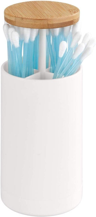 Burk för Tops, LARESA PUSH UP, Ø6,3 x H11,5 cm, Vit/ Natur i gruppen Förvaring / Badrumsförvaring hos SmartaSaker.se (40286)