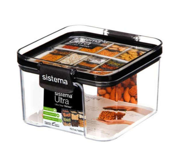 Burk, 0,46 liter, TRITAN ULTRA SQUARE, Klar / Svart i gruppen Förvaring / Köksförvaring / Förvaringslådor och burkar hos SmartaSaker.se (40310)